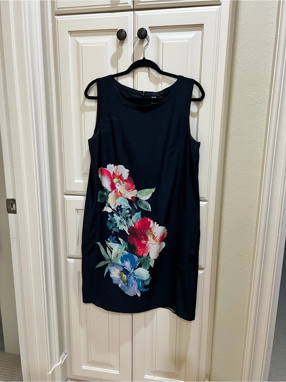 W by Worth Navy Floral Sleeveless Silk Dress Size 12